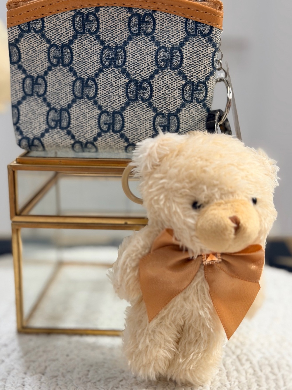 Plush Bear Keychain with Beige or Blue Iconic Monogram Pouch- NEW ❣️ - Picture 6 of 11